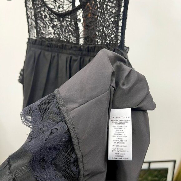 TRINA TURK Lauren Black Lace Cold Shoulder Sheath Mini Dress in Black 8 - Picture 9 of 12